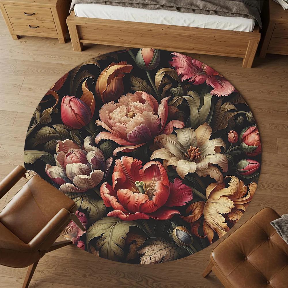 1pc Floral Pattern Round Chair mat Area Rug - Non-Slip, Floor Mat for Office, Bedroom, and Indoor Decor c1118186