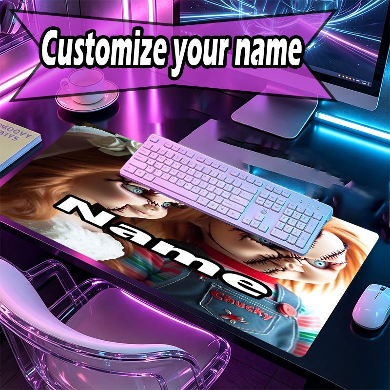 Custom Name Personalized Bride of Chucky Pattern Mousepad, Laptop PC Desk Mat, Decorative Desk Mat for Home Keyboard Pad Gift