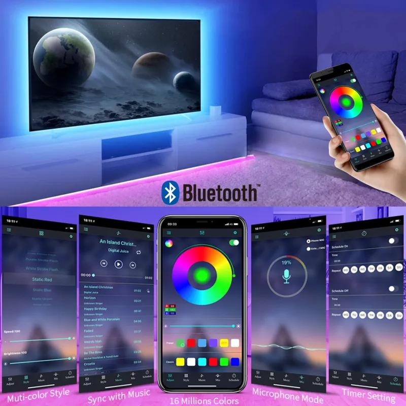 RGB LED Wall Strip Light Smart SMD 5050 Bluetooth Music Sync Flexible Tape Diode Ribbon TV Backlight APP Control Home Room Decor