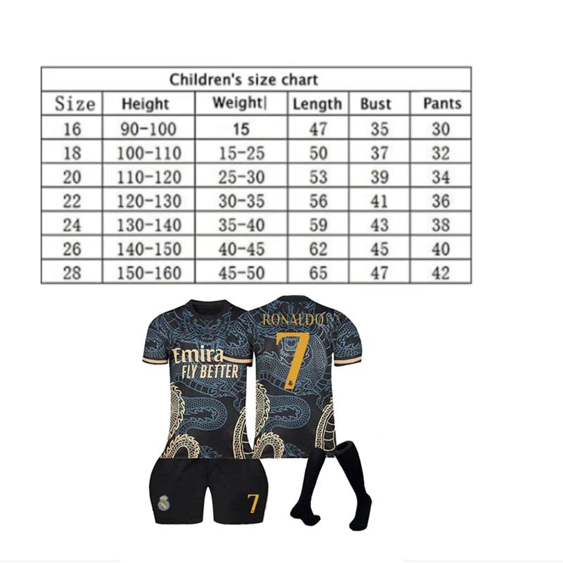 Echipament Sportiv Copii Real Madrid Nr. 7 Ronaldo Set Tricou Fotbal Negru Poliester Tineret