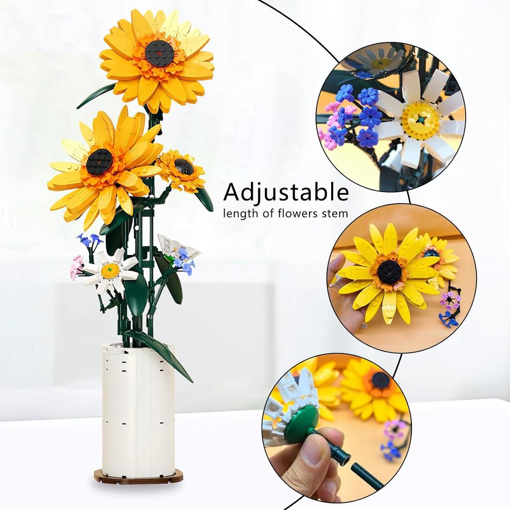 Sunflower Building Block Set with Vase – 821PCS Flower Bouquet for Adults and Teens, for Home and Office Decor, Ideal for Boys and Girls