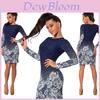 Women Polka Dot Floral Print Round Neck Long Sleeve Bodycon Night Party Dress Elegant Mini Sheath Style