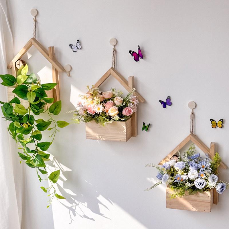 Wall Hanging Artificial Flower Pot for Living Room TV Background with Greenery Planter.