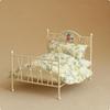 Bed with Bedding Vintage Miniature Metal Ornate Furniture for Collectors, Kids, Display Scenes