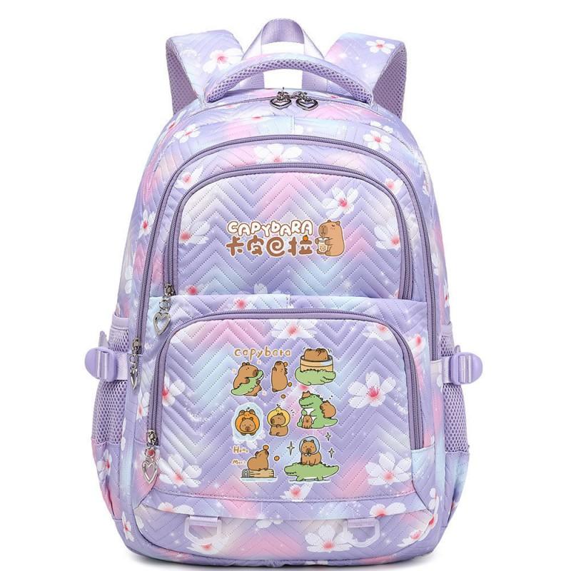 Capybara Print Youth School Backpack Teen Girls Boys Lightweight Multi-Compartment Nylon Bag With Air-Padded Straps
