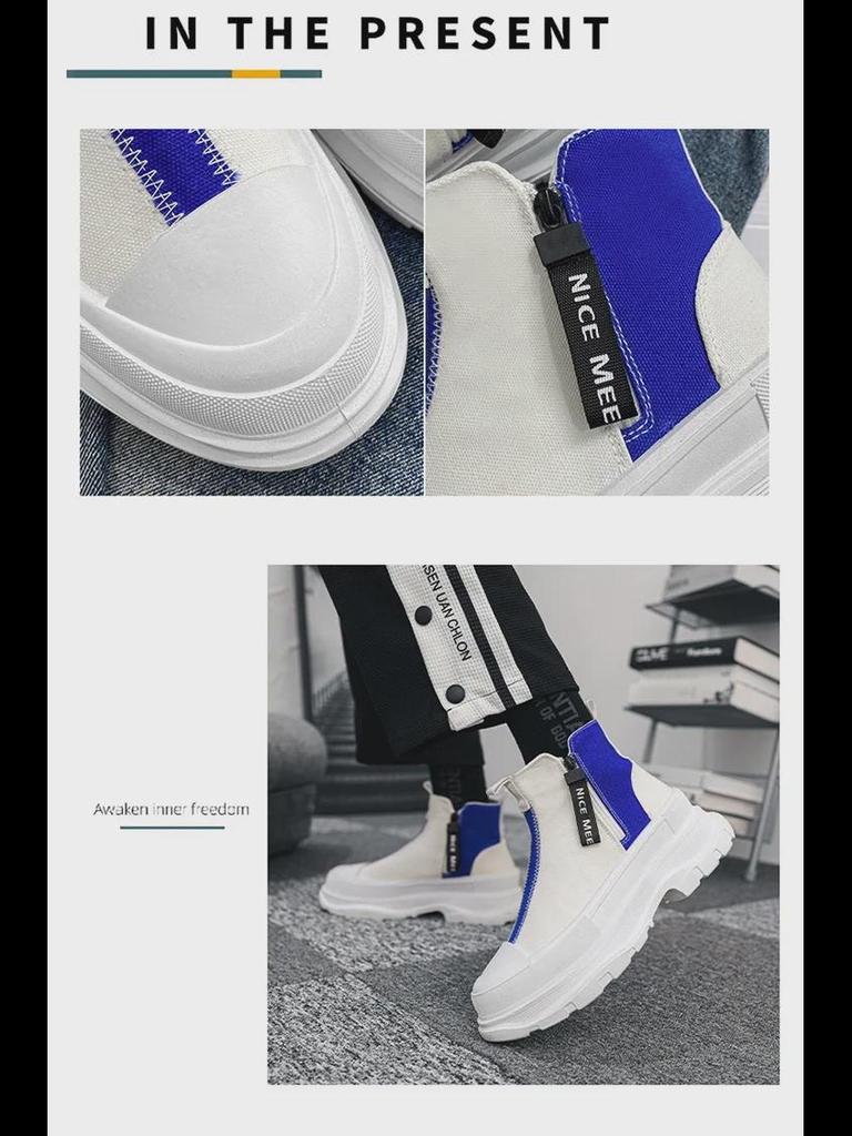 Vyriški vasariniai kvėpuojantys aukštakulniai korėjietiško stiliaus madingi kasdieniai užtrauktuku drobės platforminiai batai