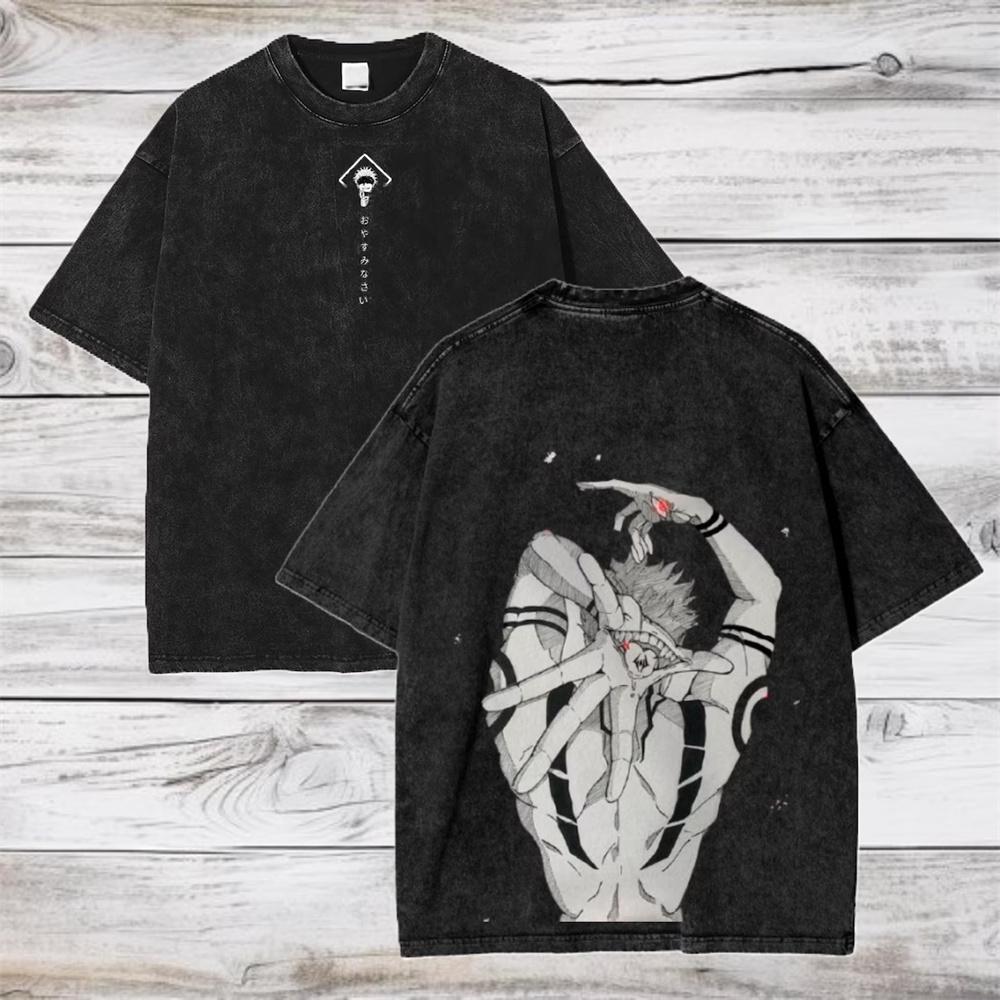 T-shirt Stampa Anime Jujutsu Kaisen Gojo Satoru Ryomen Sukuna Uomo Cotone Lavato T-shirt Manga Oversize Harajuku Maglietta Uomo