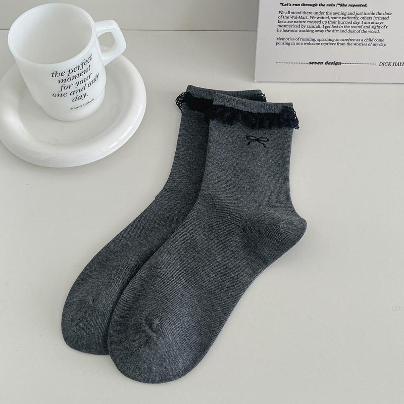 

Женские весенне-осенние все завязки бантиком волнистые в горошек кружевные складки носить в трубке махровые махровые хлопковые носки 1 pair темно серый