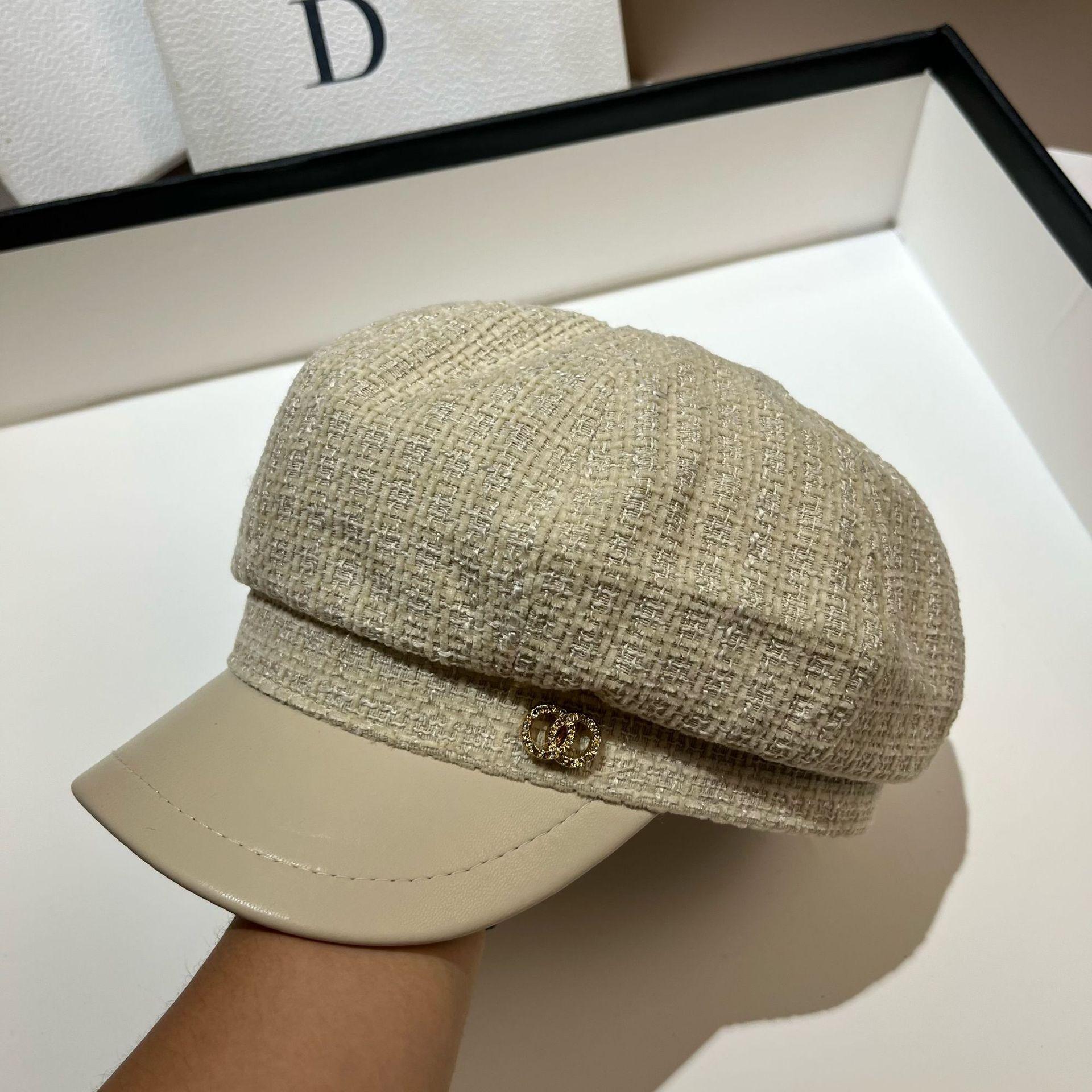 

French Paris Small Fragrant Style Retro Bright Silk Octagonal Hat Spring And Autumn Temperament Socialite Style Duck Tongue Beret adjustable