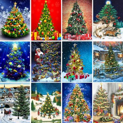 5D-Diamantgemälde zum Selbermachen, runder Weihnachtsbaum, Stickerei, Mosaikbild, Kreuzstich, Wandaufkleber, Geschenk, Heimdekoration