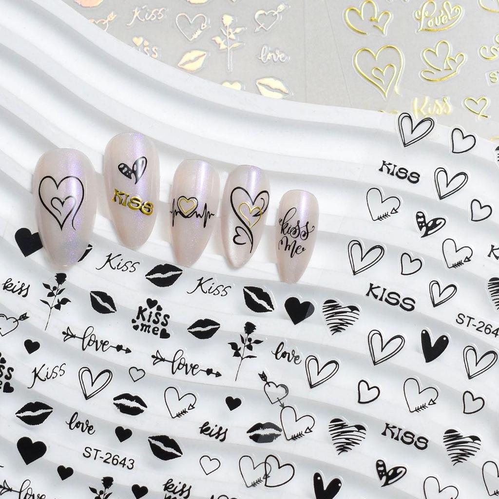 Valentinstag-Nagelsticker: Sexy Lippen, Herz- & Rosen-Designs