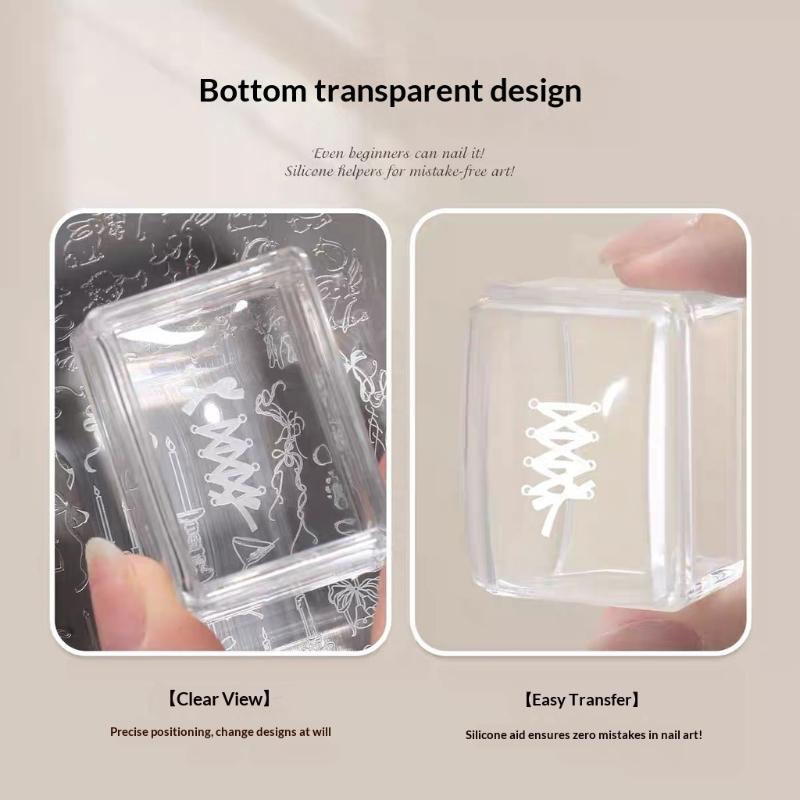 Clear Nail Art Silicone Stamp Erasable Reusable with Steel Transfer Plate Professional Manicure Tool for Beginners Artists