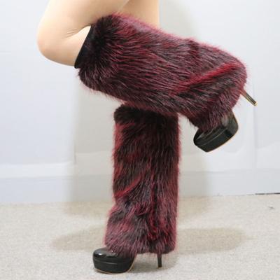 1 paar Frauen Imitation Fuchs Pelz Beinlinge Einfarbig Elastische Pelzigen Stiefel Knie-länge Lange Socken Mode Zubehör