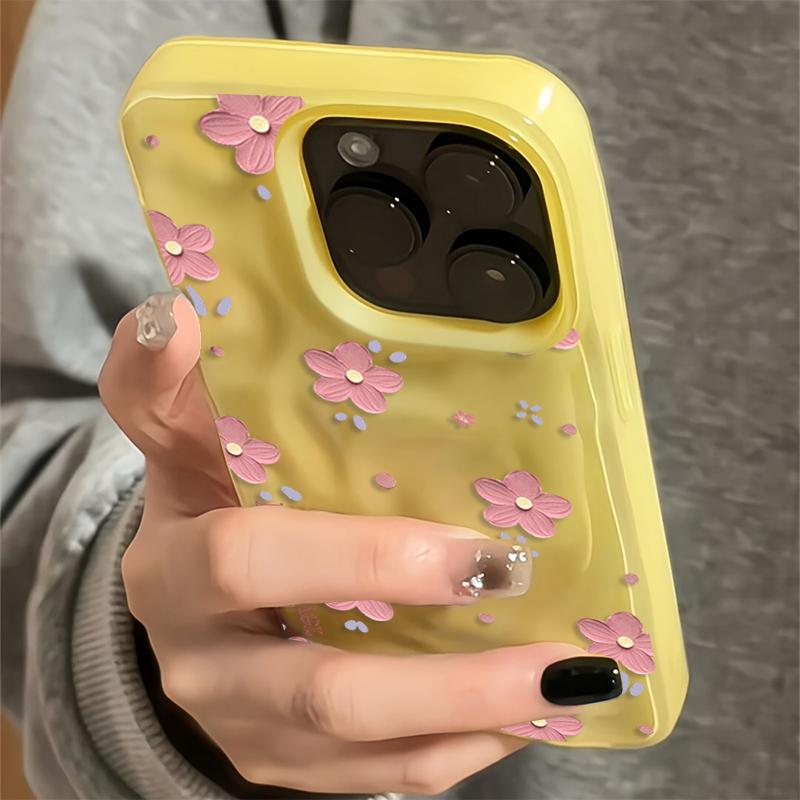 Elegant Pink Flower Phone Case For IPhone 17 Air 16 Plus 15 14 13 12 11 Pro Max Soft Silicone Wave Texture Protective INS Cover