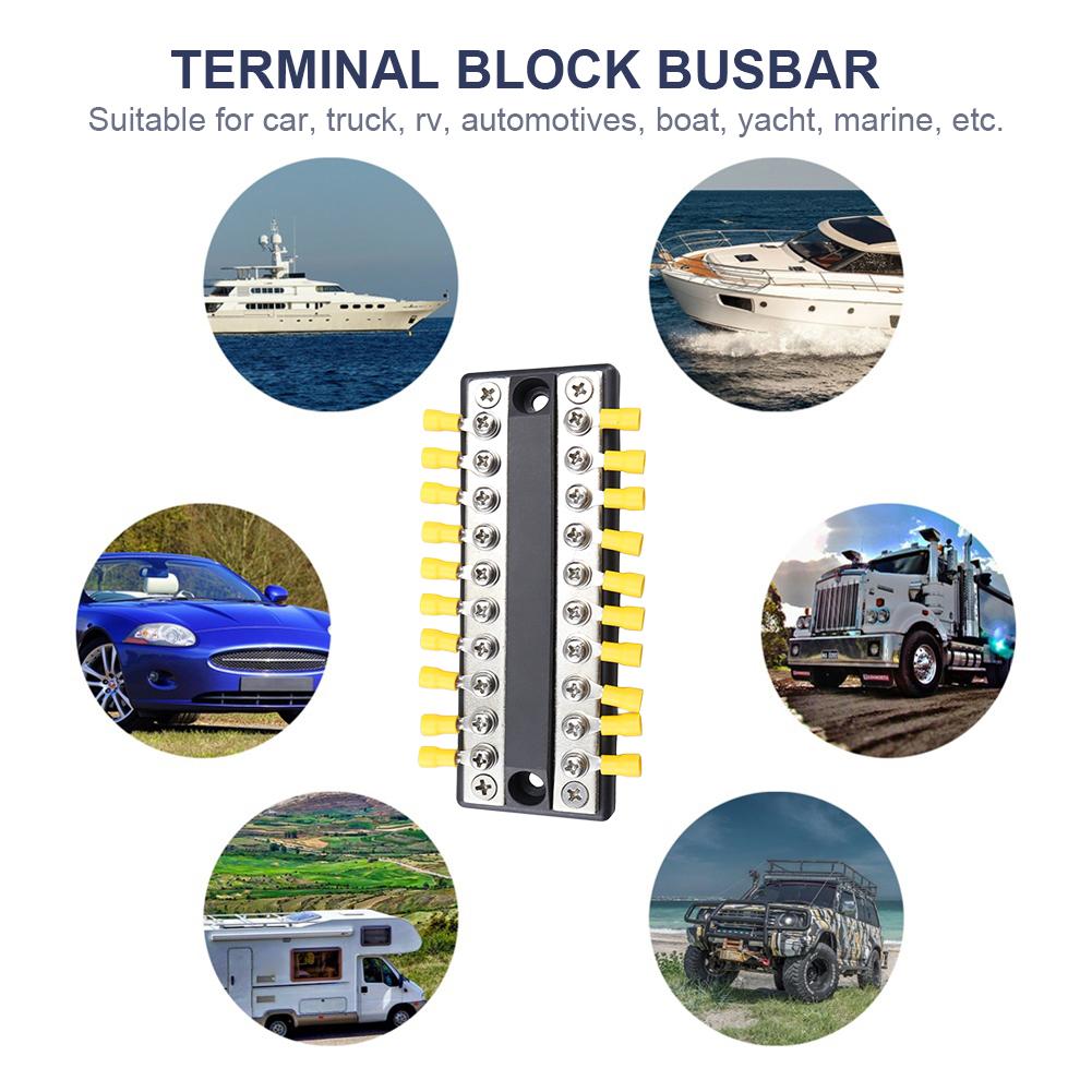 10-way 20-way Busbar Terminal Block 12-48V Power Distribution Block 100A Bus Bar Box M4 for Truck Boat Car Camper RV