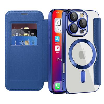 Husă cu Protecție Completă a Corpului și Slot pentru Card pentru iPhone 16 Pro Max 15 Pro 14 13 12 11 Piele de Lux Rezistentă la Șocuri Transparentă pentru Husă Magnetică Spate Magsafe