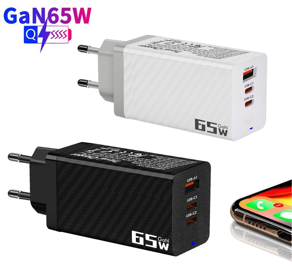 65W GaN Fast Charger: Gallium Nitride PD Adapter with EU, US, UK, AU, KR Compatibility for Mobile and Computer Devices