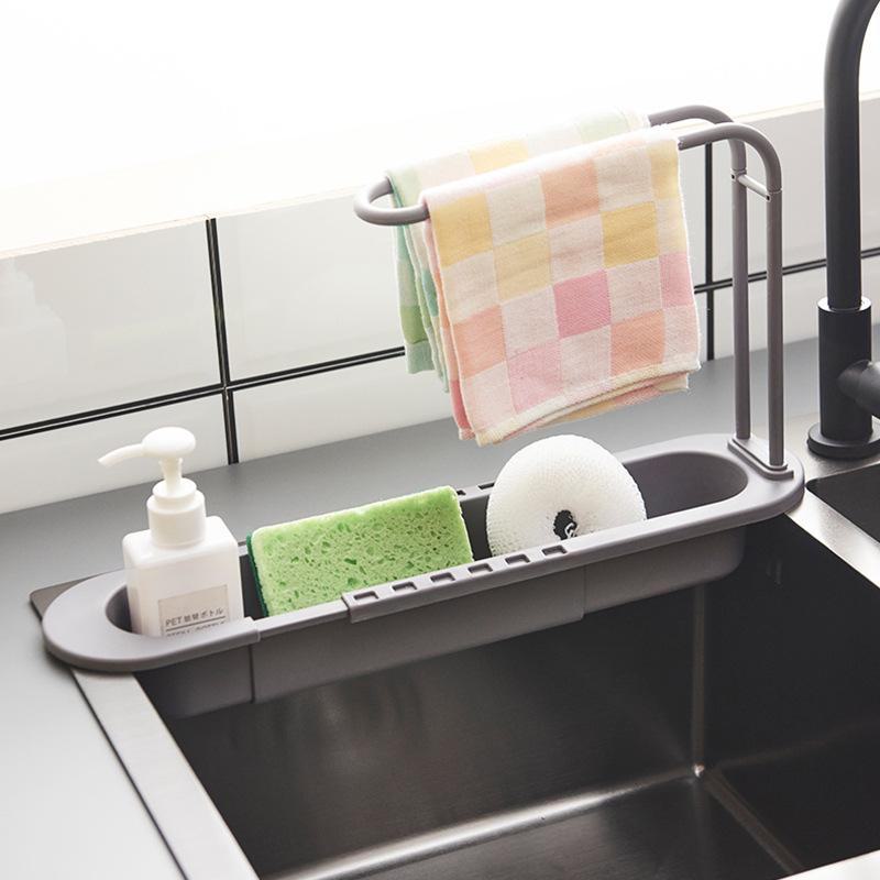 Kitchen Telescopic Sink Multifunctional Rack Storage For Dishwashing And Cleaning Supplies