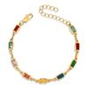 New Arrival Dainty Multi Color Gemstone Layered Necklace Waterproof Jewelry Rectangle Colorful Cubic Zircon Link Chain Necklace
