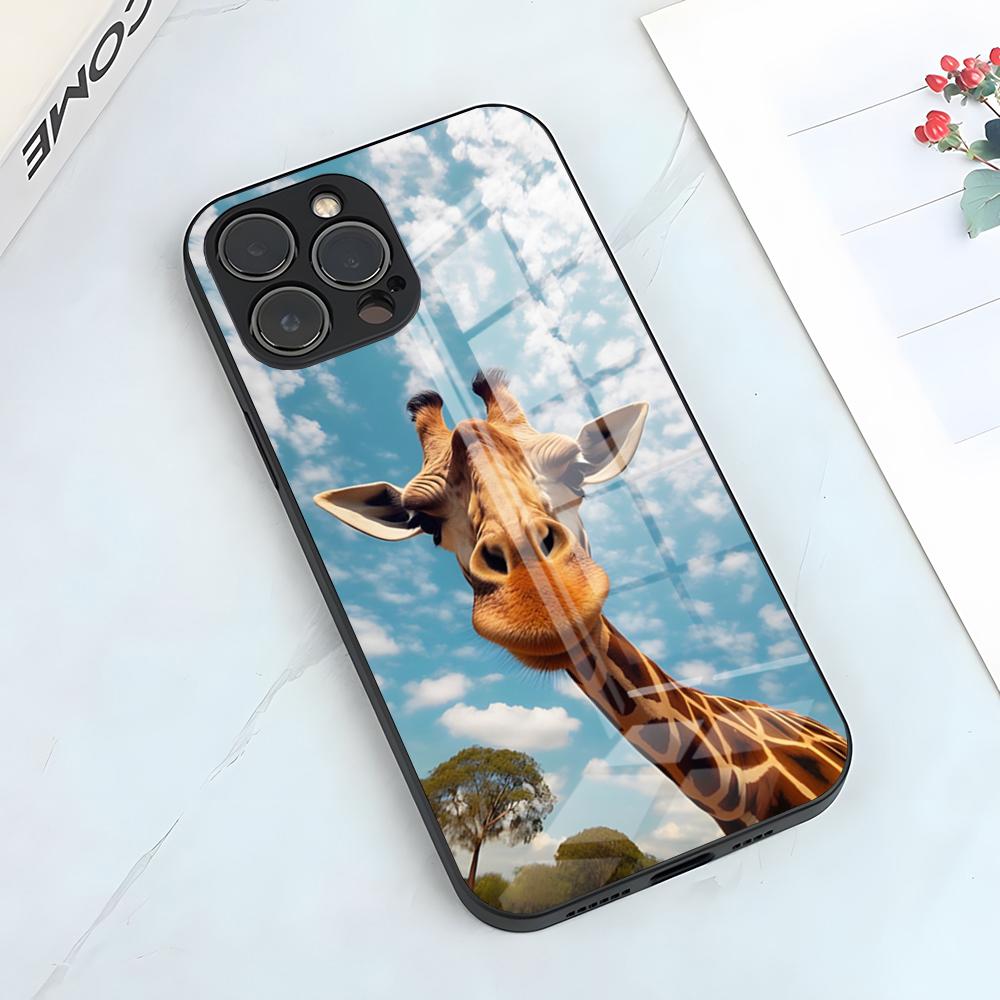 Cute Giraffe Phone Case For IPhone 17 Pro Max 15 Pro 16 14 Plus 12 13 Mini 11 Pro Shockproof Glass Cover