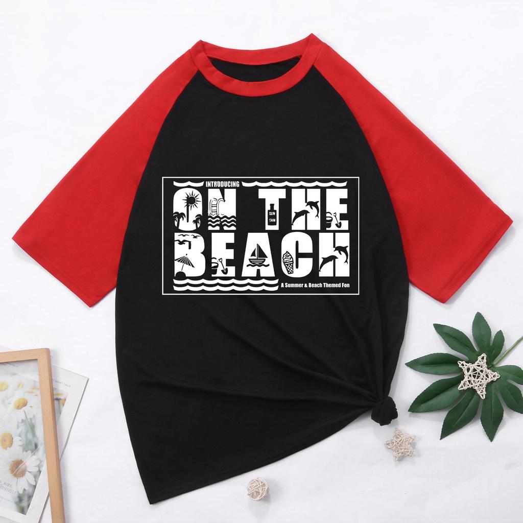 Dame Avslappet Mote Komfortabelt Temperament Strandtre Havtrykk Raglanermer T-skjortetopp