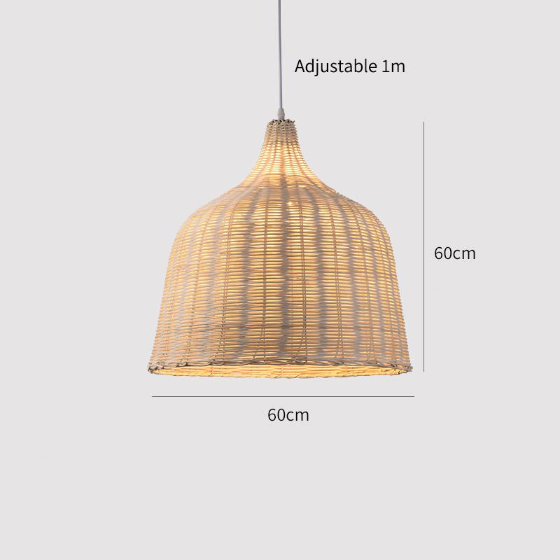 26/35/45/60CM Boho Rattan Chandelier Light Vintage Zen Hand Knitted Ceiling Chandelier Lamp for Bedroom Tea Room Restaurant E27