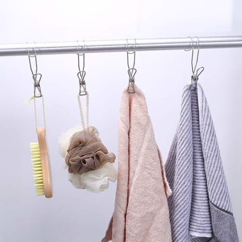 YOYIMONO Edelstahl-Wäscheklammern mit Klemmen und Haken, Groß, Flexibles Aufhängen, für den Innenbereich, Wäschetrocknen, Küche, Badezimmer und mehr, 8er-Pack