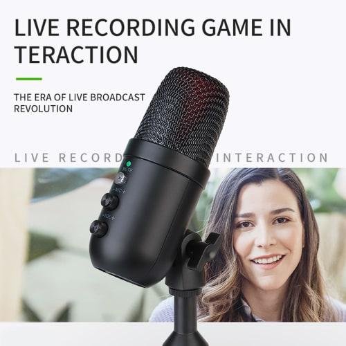 USB Condenser Microphone, MU1000 Phone/Computer Condenser Microphone with Built-in DSP and Reverb Processing, One-Key Mute, RGB Light, Noise Cancellat