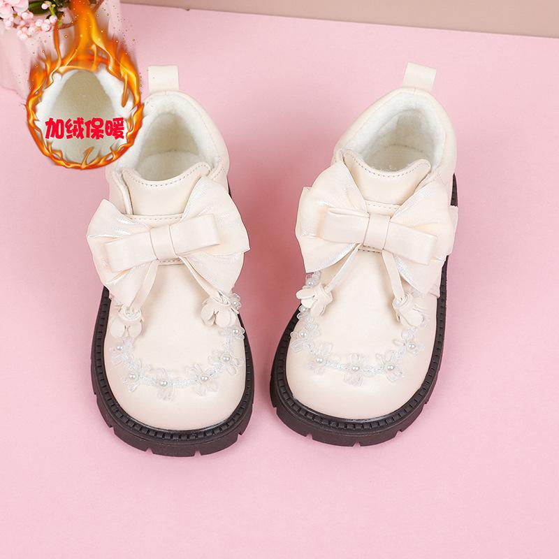 Girls princess short boots 2025 new winter girls velvet warm cotton shoes fashion bow two cotton Martin boots