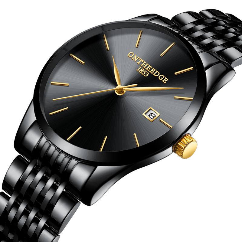 Men's Hong Kong-Style Ultra-Thin Quartz Wristwatch with Steel Band and Calendar