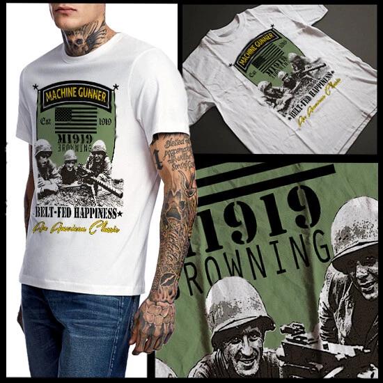 

Machine Gunner T-Shirt Retro Combat Veterans Days military new Cotton Tee L