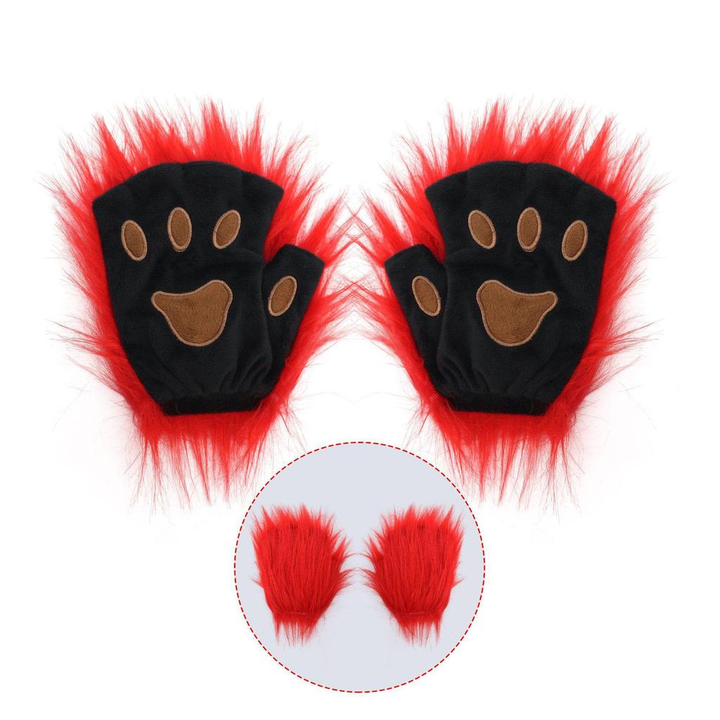 Weihnachts-Cosplay-Set: Niedliche Bärenpfoten-Handschuhe & Plüsch Waschbär Halbmaske