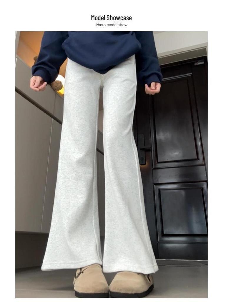 Douyin Women’s Winter Fleece-Lined Micro Flare Sweatpants - 2024 High Waist Slimming Wide Leg Horseshoe Pants