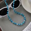 Youthway Blue Turquoise + Natural Stone Bead Necklace with Stainless Steel Chain Tail Suitable for Vacation Wear Women Necklace