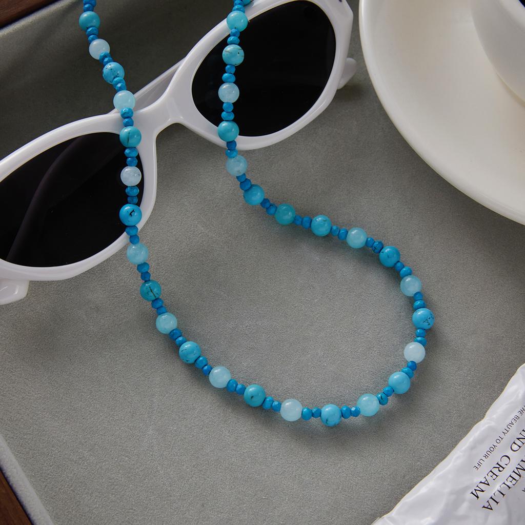 Youthway Blue Turquoise + Natural Stone Bead Necklace with Stainless Steel Chain Tail Suitable for Vacation Wear Women Necklace