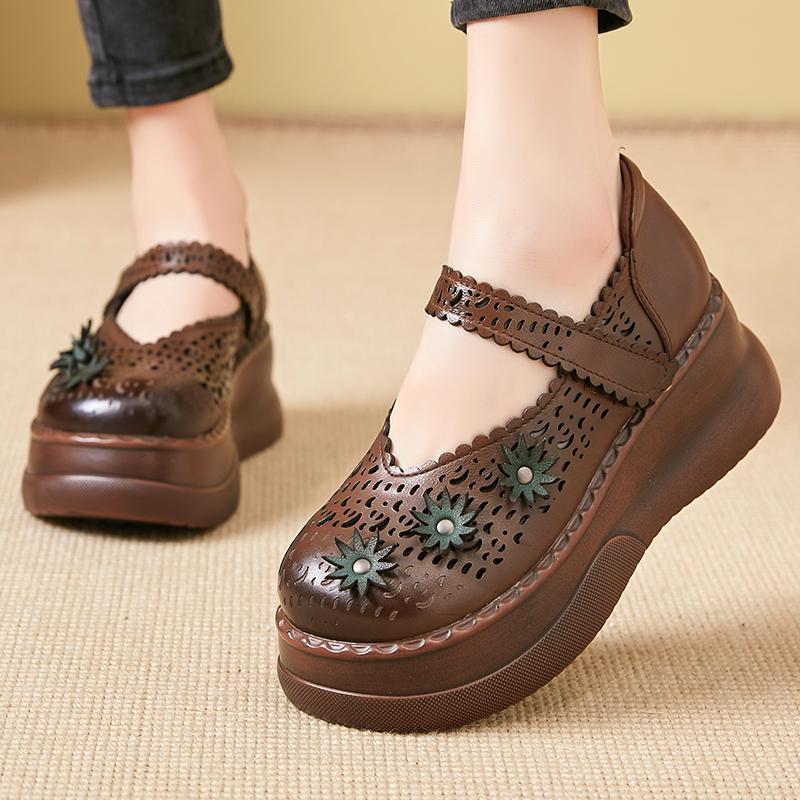 GKTINOO Handmade Retro Women Shoes Thick Sole Genuine Leather Sandals 2025 New Spring Summer Hollow Platform Wedges Sneakers