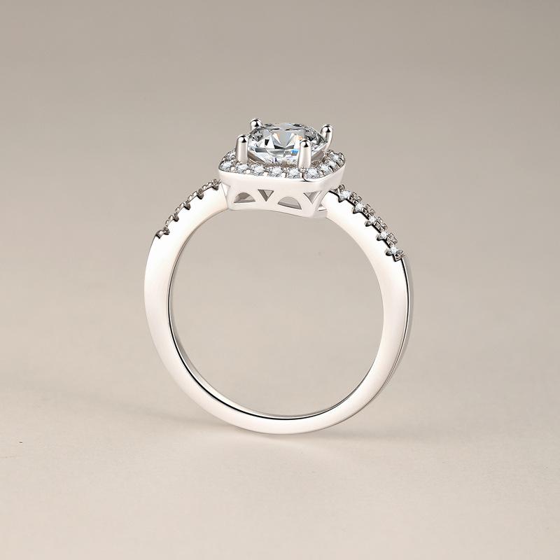 6.5mm S925 Sterling Silver Classic Four Prong Micro Pave Square Frame Moissanite Ring D VVS1 Exquisite Fine Jewelry