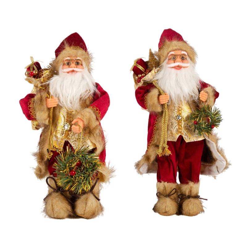 Large Santa Statue with Gift Bag for Holiday Display Christmas Santa Figurine Dolls for Tabletop and Shelves Decoration