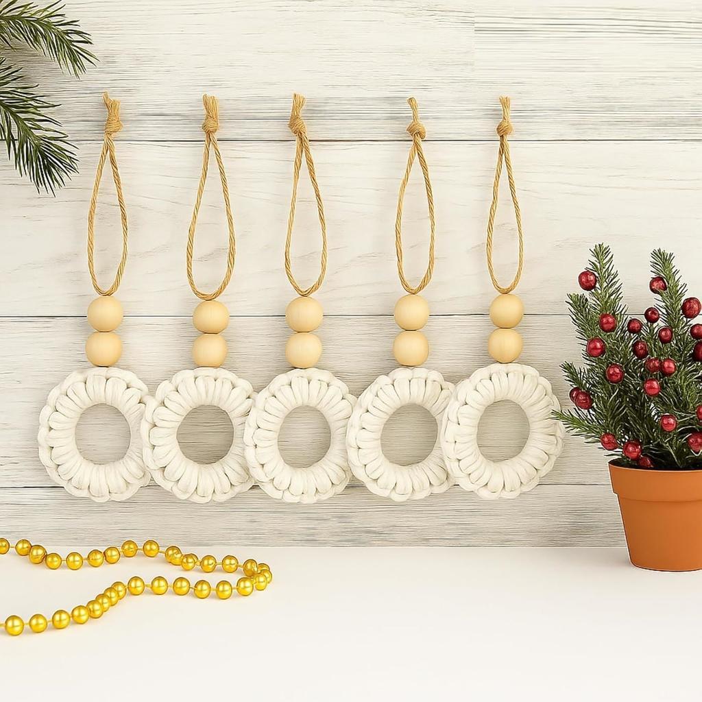 10 Pack Wood Christmas Ornament for Decoration, Natural Modern Minimalist Xmas Tree Hanging Home Decor Bohemian Holiday Decorations