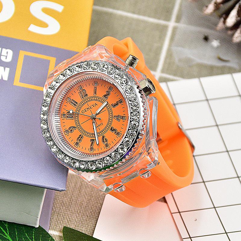 Luminous luminous personalized rhinestone led fashion male and female students couple jelly quartz watch