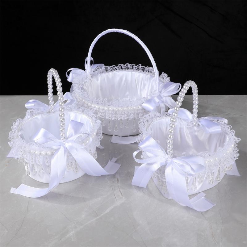 Elegant Crystal Pearls Tassels Basket For Wedding Party Decorations Handcrafted Floral Container With Silk Fabric