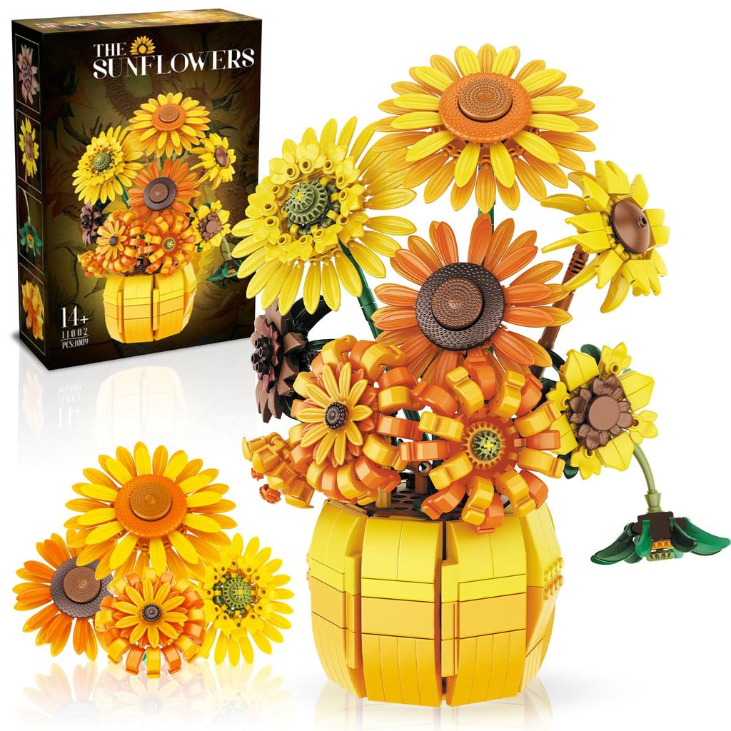 1009Pcs Sunflower Building Blocks Flower Bouquet Vase Model Bricks Set Idea Home Decoration Kids Educational Toys Holiday Gifts
