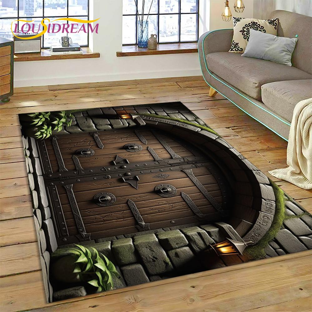 3D Illusion God's Temple Door Gate Carpet Rug for Living Room Bedroom Home Sofa Decoration,Kids Play Area Rug Non-slip Floor Mat