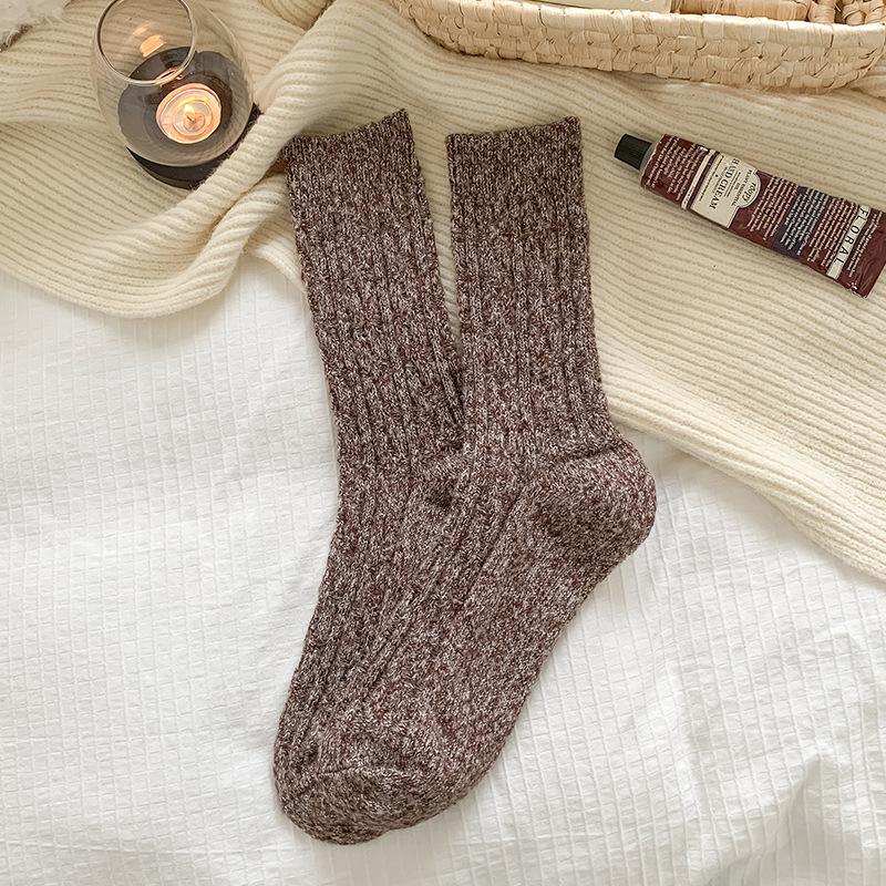 Cotton Knitting Women Socks Fashion Harajuku Retro Lady Girls Plush Thick Long Socks Autumn Winter Solid Color Casual Keep Warm