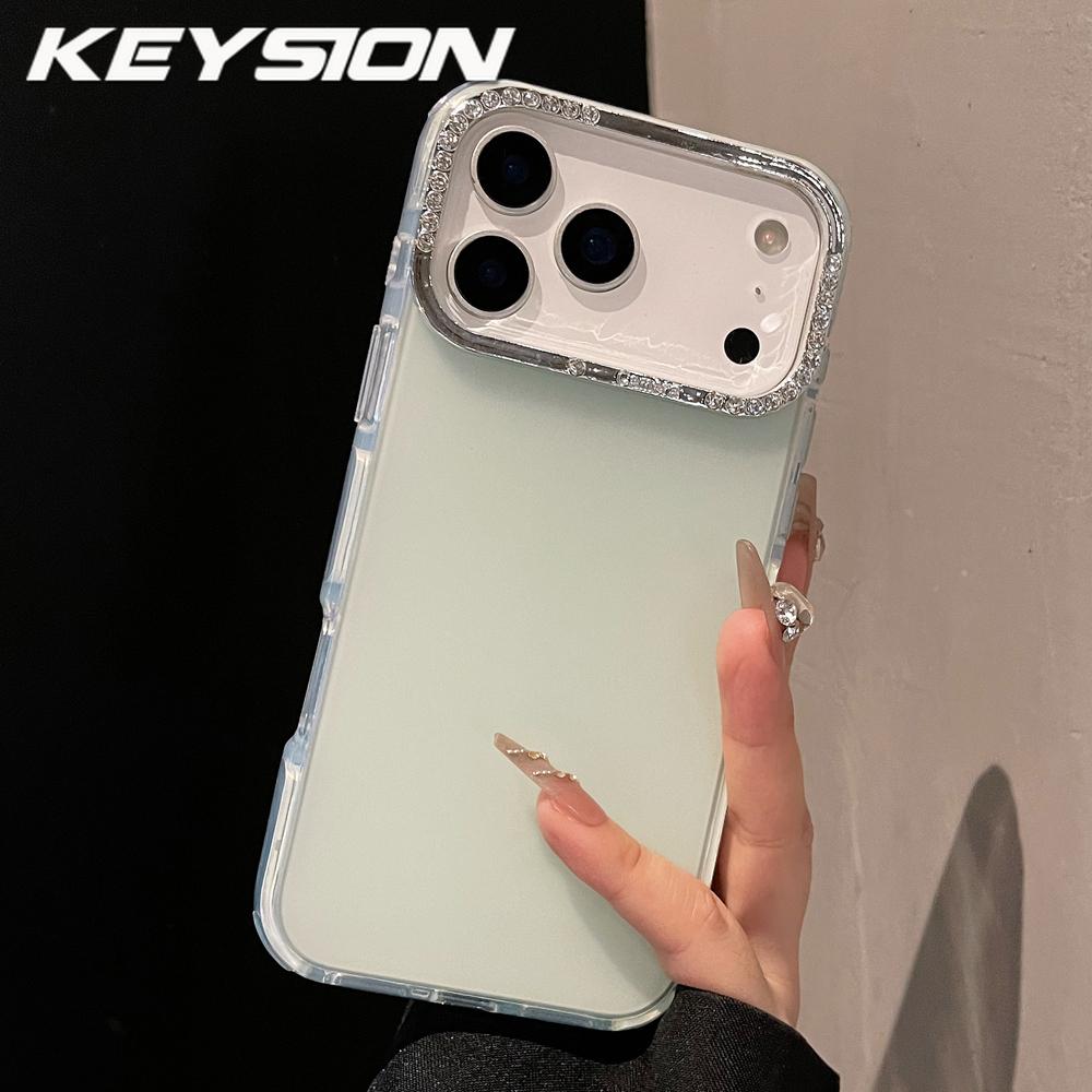 KEYSION Luxury Jewelled Transparent Matte Phone Case for iPhone 16 17 Pro Max 17 Air 16 Plus TPU+PC Shockproof Armor Back Cover