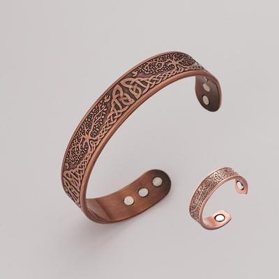 Set di Braccialetto e Anello Magnetici: Rame Rosso Antico, Design ad Albero, Unisex