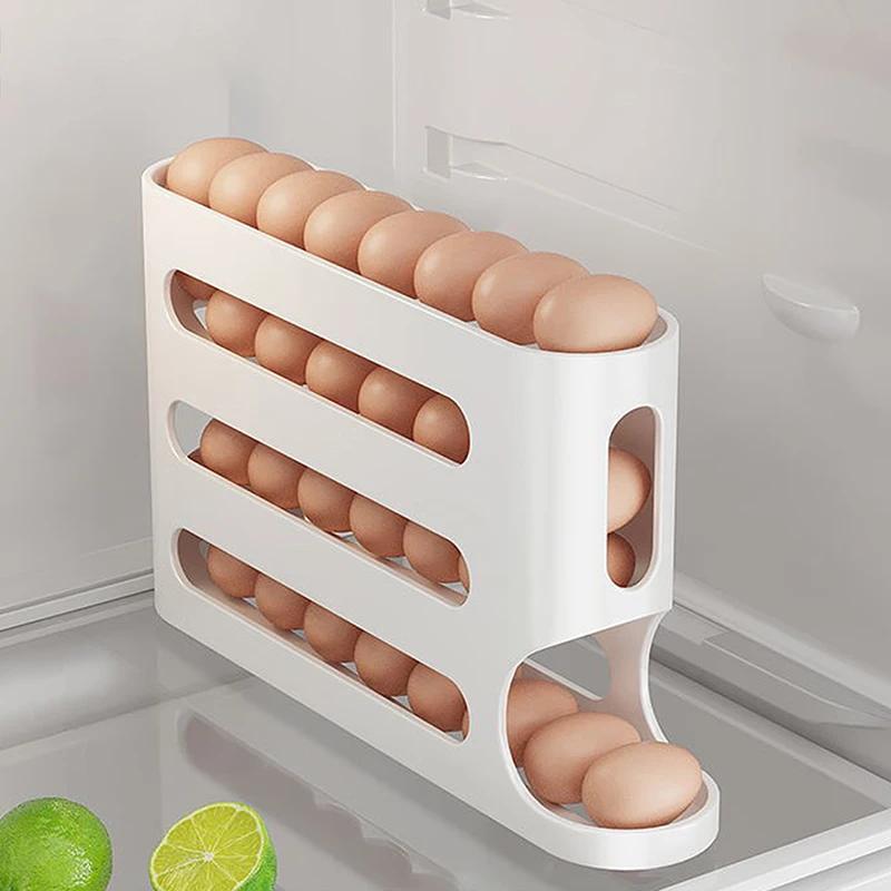 Automatic Scrolling Egg Holder Holds 30 Refrigerator Egg Storage Box Kitchen Roll Off Egg Storage Rack Organizer