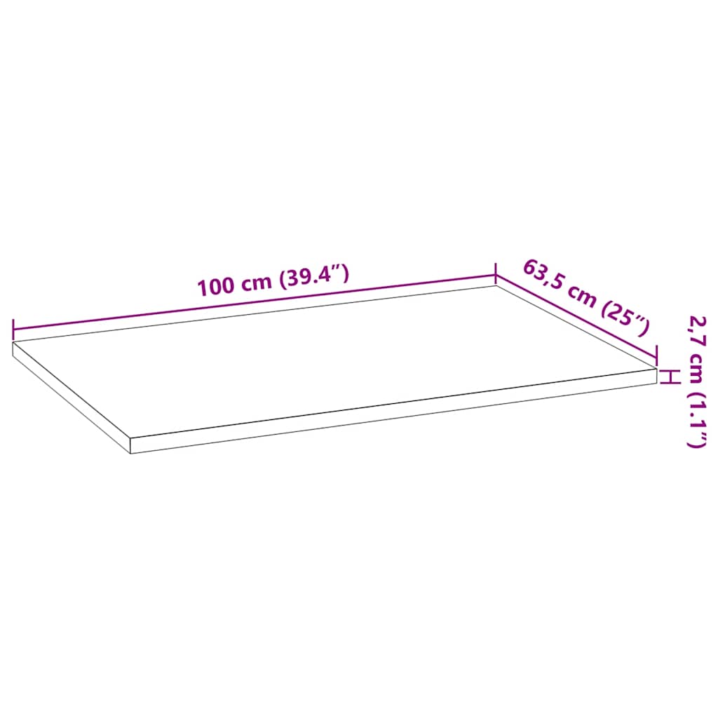 Piano di lavoro per cucina 100 x 63,5 x 2,7 cm Rovere Massiccio Rettangolare