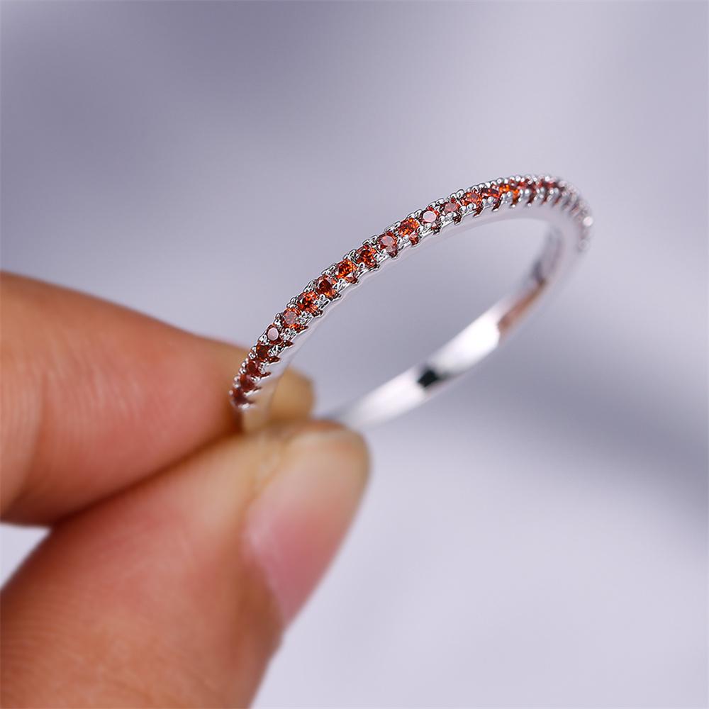 Red Crystal Small Round Stone Thin Engagement Rings For Women Vintage Silver Color Wedding Band Minimalist Stackable Jewelry