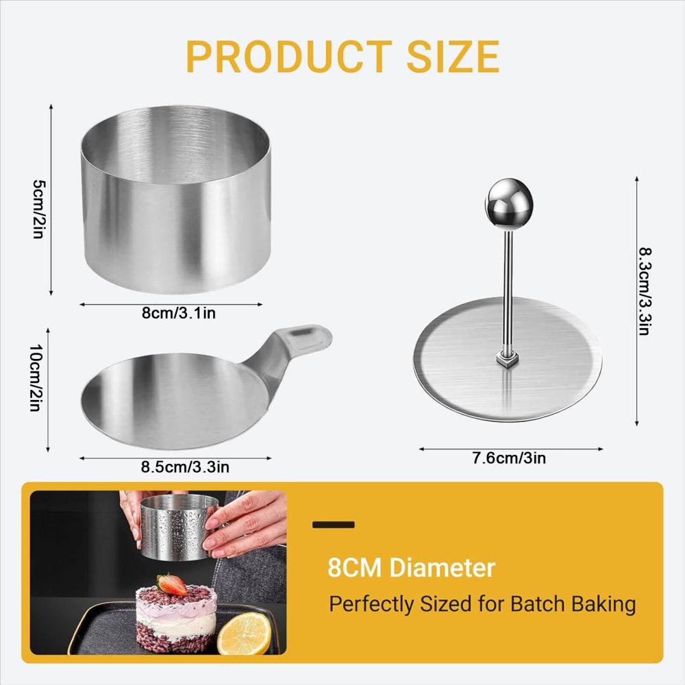 12pcs Cake Ring Set Stainless Steel Mousse Mold With Pusher And Lifter 3in Diameter Non-stick Mousse Dessert Sushi Molds